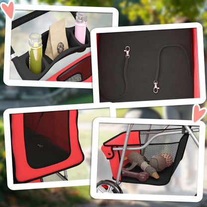 Pawhut Carrito Para Perros Plegable Con Cesta De Almacenaje 77x44x102 Cm Rojo_4