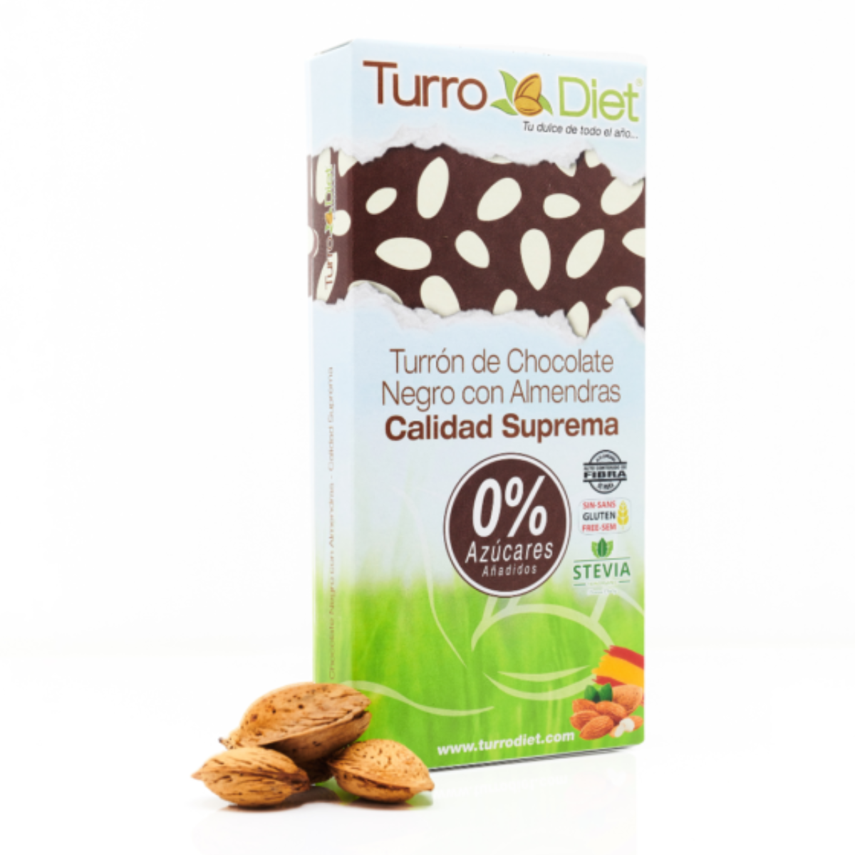 Turrón de Chocolate/Almendras con stevia 150 Gr Turro Diet