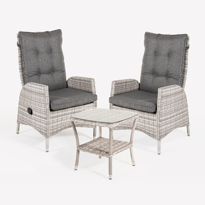 Conjunto Muebles Jardín, 2 Sillones Reclinables Y 1 Mesa Auxiliar, 2 Plazas, Aluminio Y Rattán Sintético Plano Color Gris_2