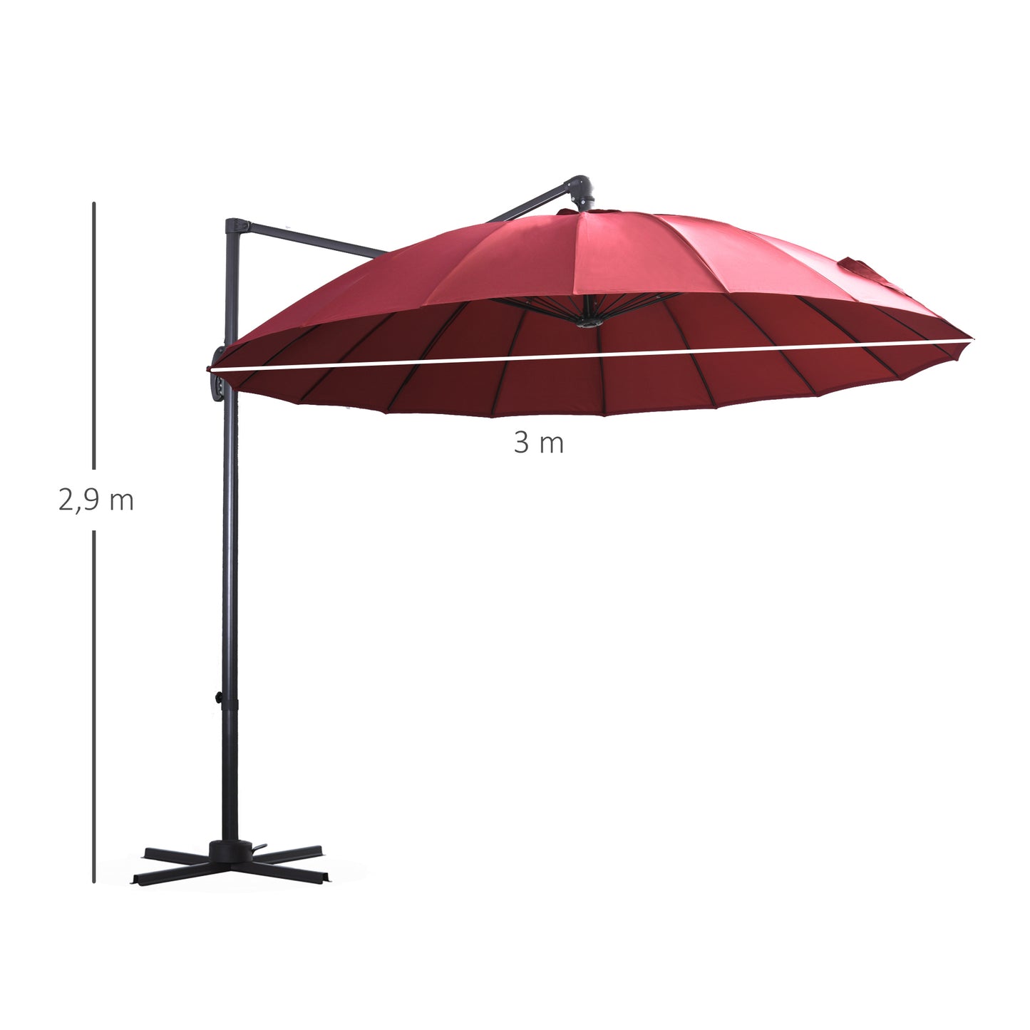 Outsunny Sombrilla Jardín Ø300cm Con Manivela Poste Giratorio 360° Techo_2