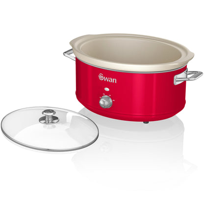 Swan Retro Olla Cocción Lenta, 6,5l, Recipiente Extraíble Antiadherente Cerámica Libre Pfoa, Vintage, Sf17031rneu, Rojo_2