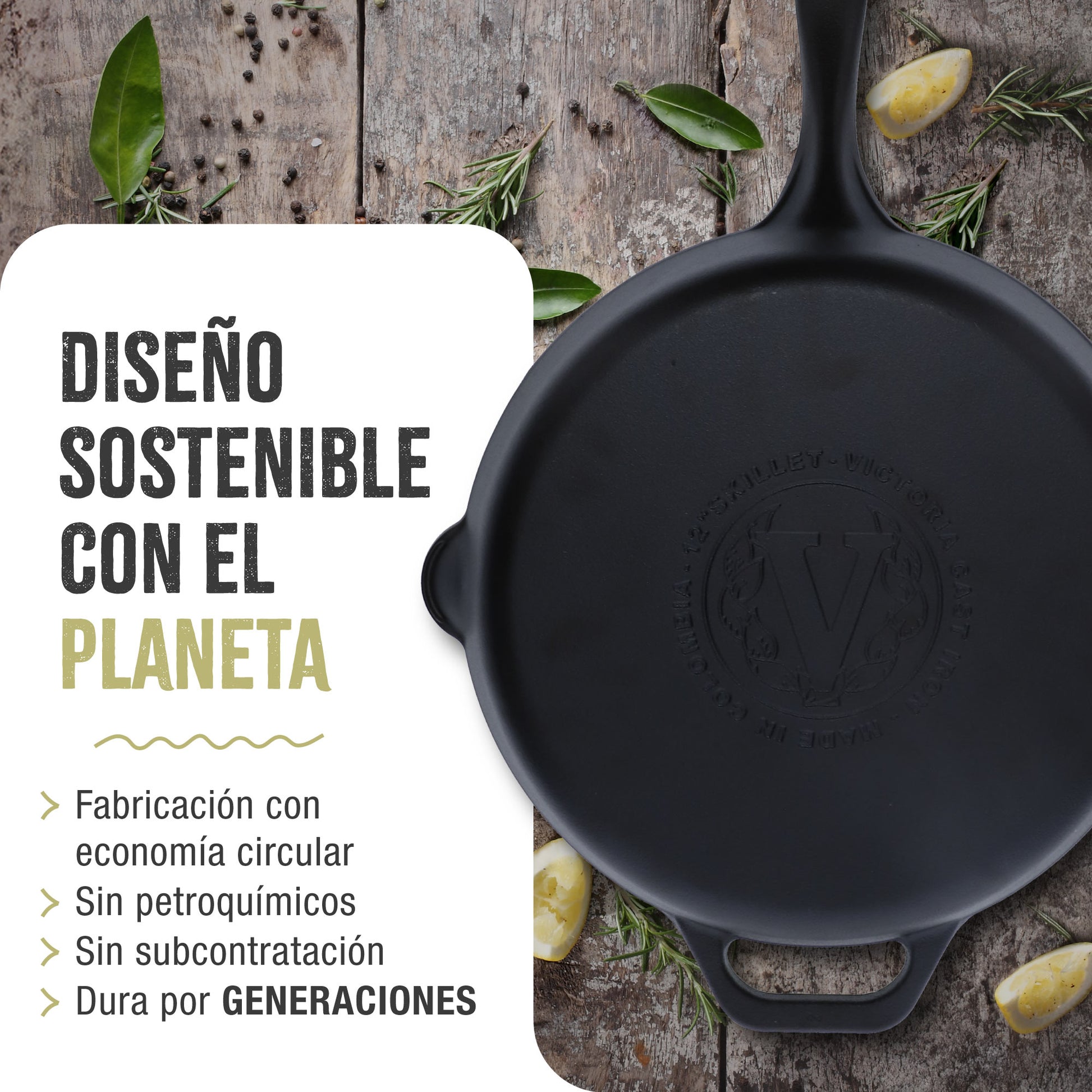 Victoria Sartén Hierro Fundido Esmaltado Inducción 30cm, Apta Fuego, Barbacoa, Horno Cast Iron Skillet, 33644, Negro_5
