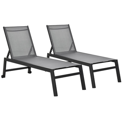 Outsunny Conjunto De 2 Tumbonas De Jardín De Aluminio 169x65x102 Cm Gris_0