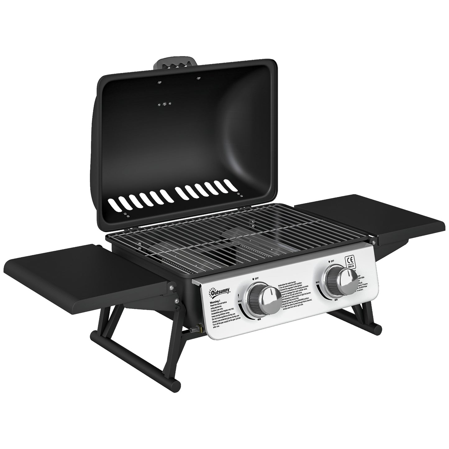 Outsunny Barbacoa De Gas Con 2 Quemadores De Acero Inoxidable 5,6 Kw Con Estantes_0