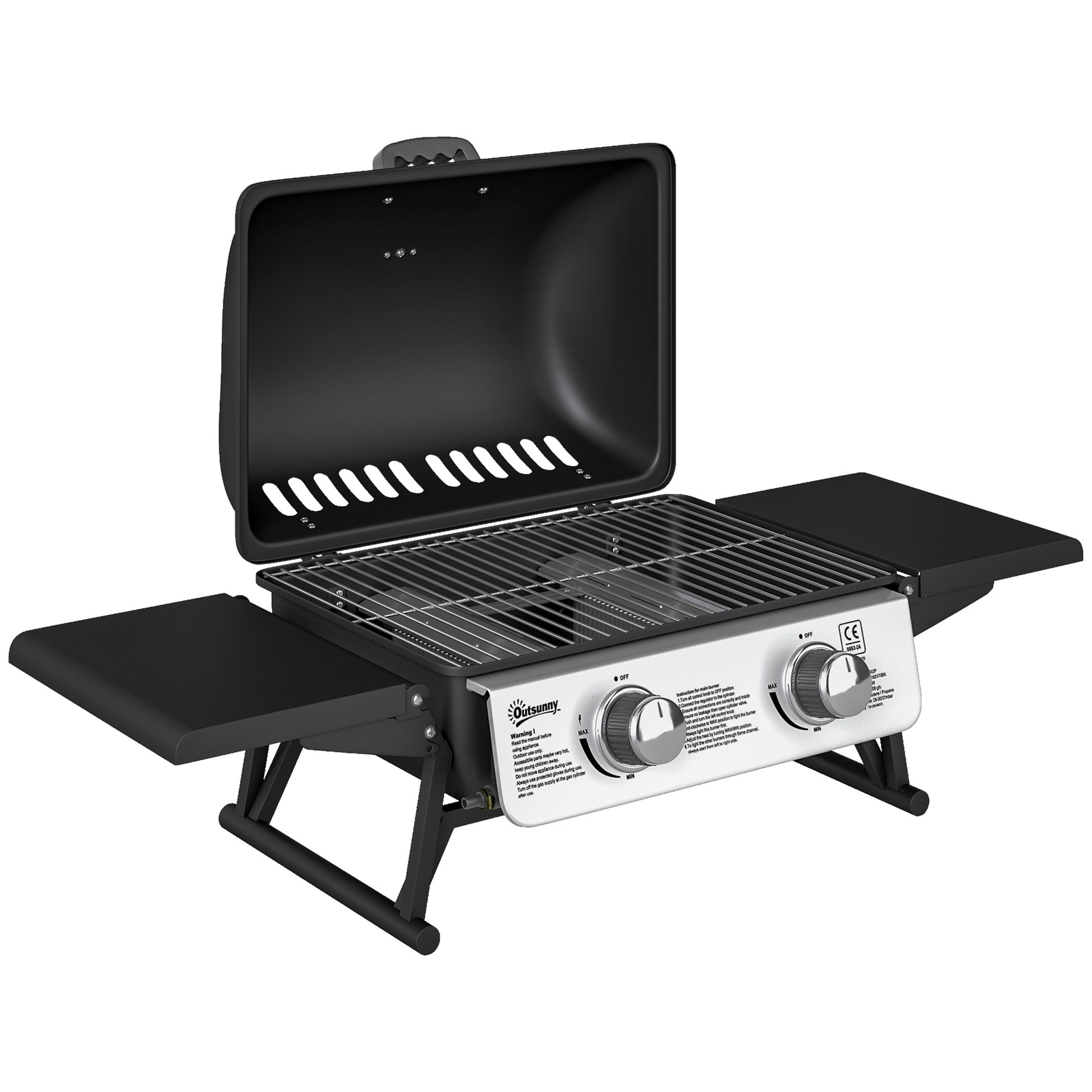 Outsunny Barbacoa De Gas Con 2 Quemadores De Acero Inoxidable 5,6 Kw Con Estantes_0
