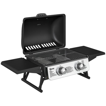 Outsunny Barbacoa De Gas Con 2 Quemadores De Acero Inoxidable 5,6 Kw Con Estantes_0
