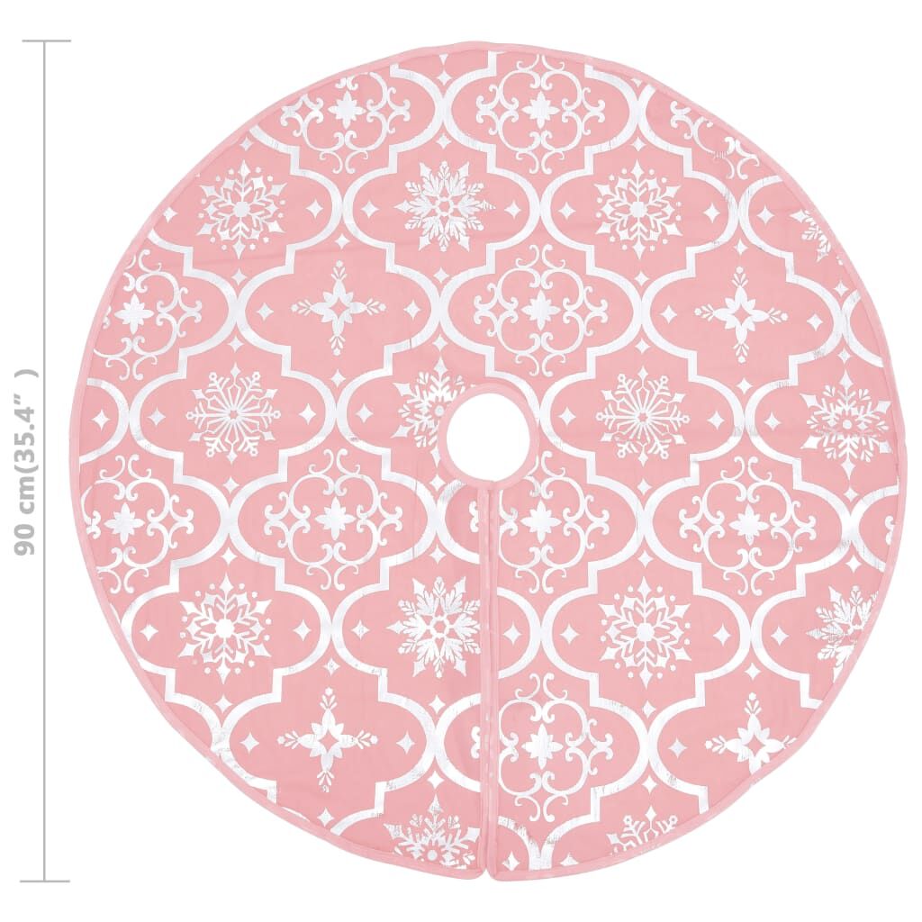 Vidaxl Falda Del Árbol De Navidad De Lujo Con Calcetín Tela Rosa 90 Cm_2