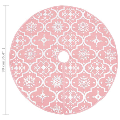 Vidaxl Falda Del Árbol De Navidad De Lujo Con Calcetín Tela Rosa 90 Cm_2