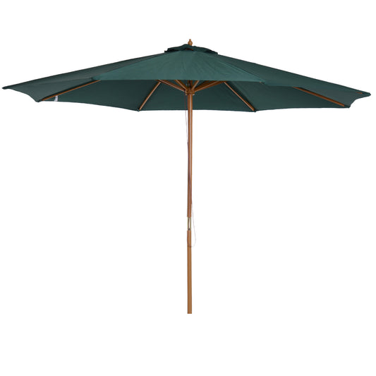 Outsunny Sombrilla Parasol Verde Diámetro 3m Madera Terraza Jardín Piscina_0