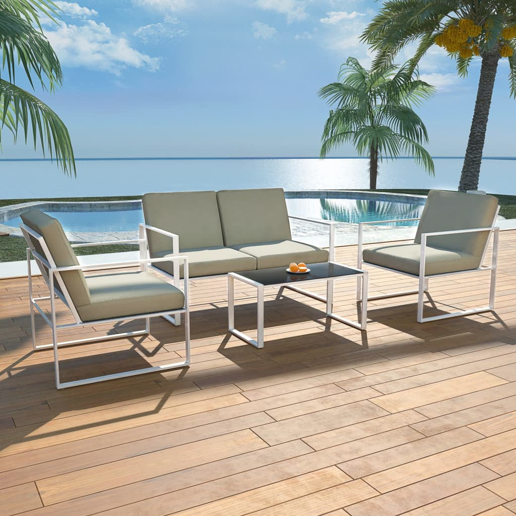 Vidaxl Set De Muebles De Jardín 4 Piezas Y Cojines Acero Blanco_1