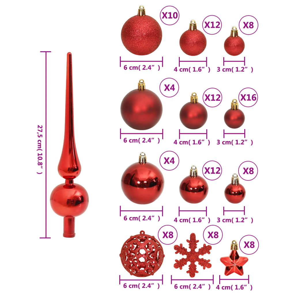Vidaxl Juego De Bolas De Navidad 111 Pzas Poliestireno Rojo_2