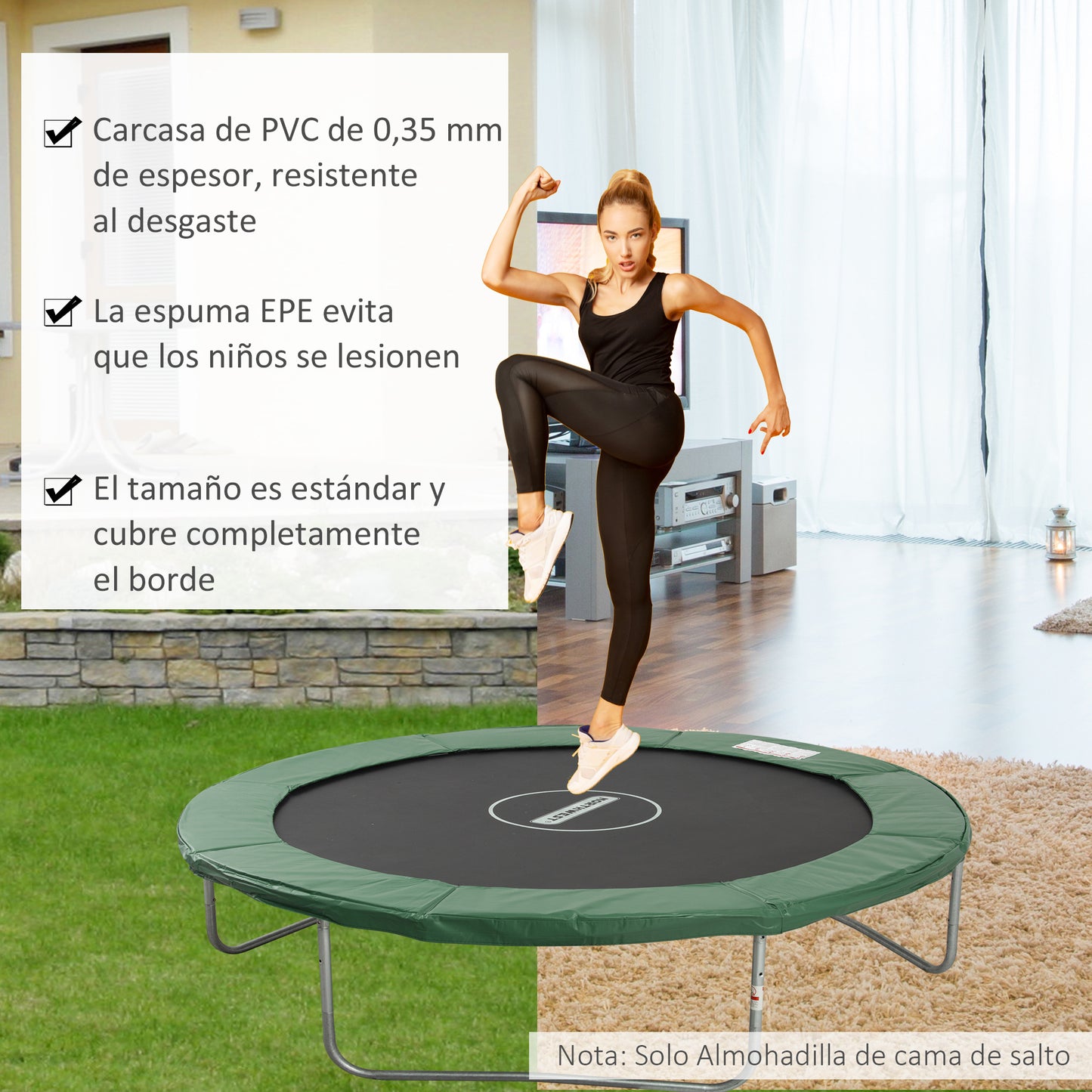 Homcom Cubierta De Protección Acolchada Borde De Seguridad Para Trampolines Cama Elástica Con Diámetro Ø305 Cm Verde_3