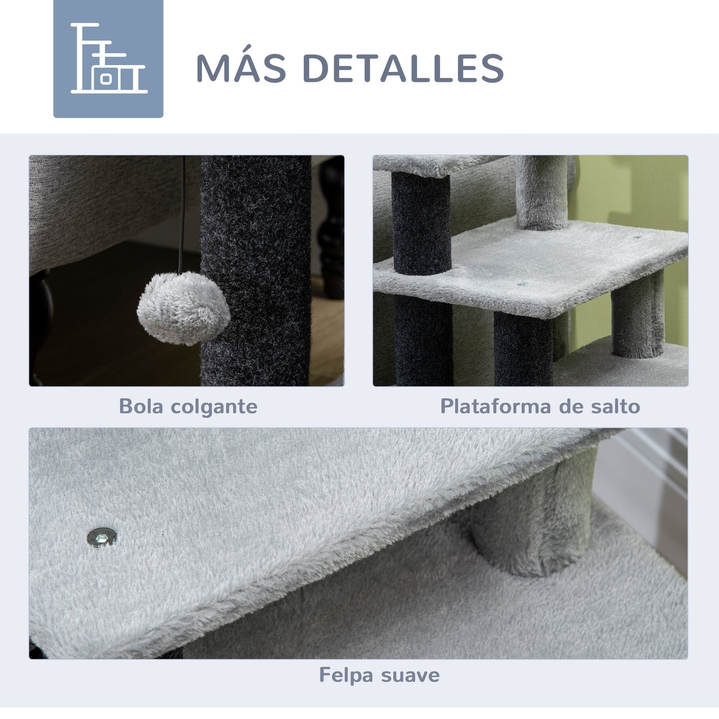 Pawhut Escalera Para Gatos 4 Peldaños Altura Ajustable Caseta Bola 60x40x66 Cm_5