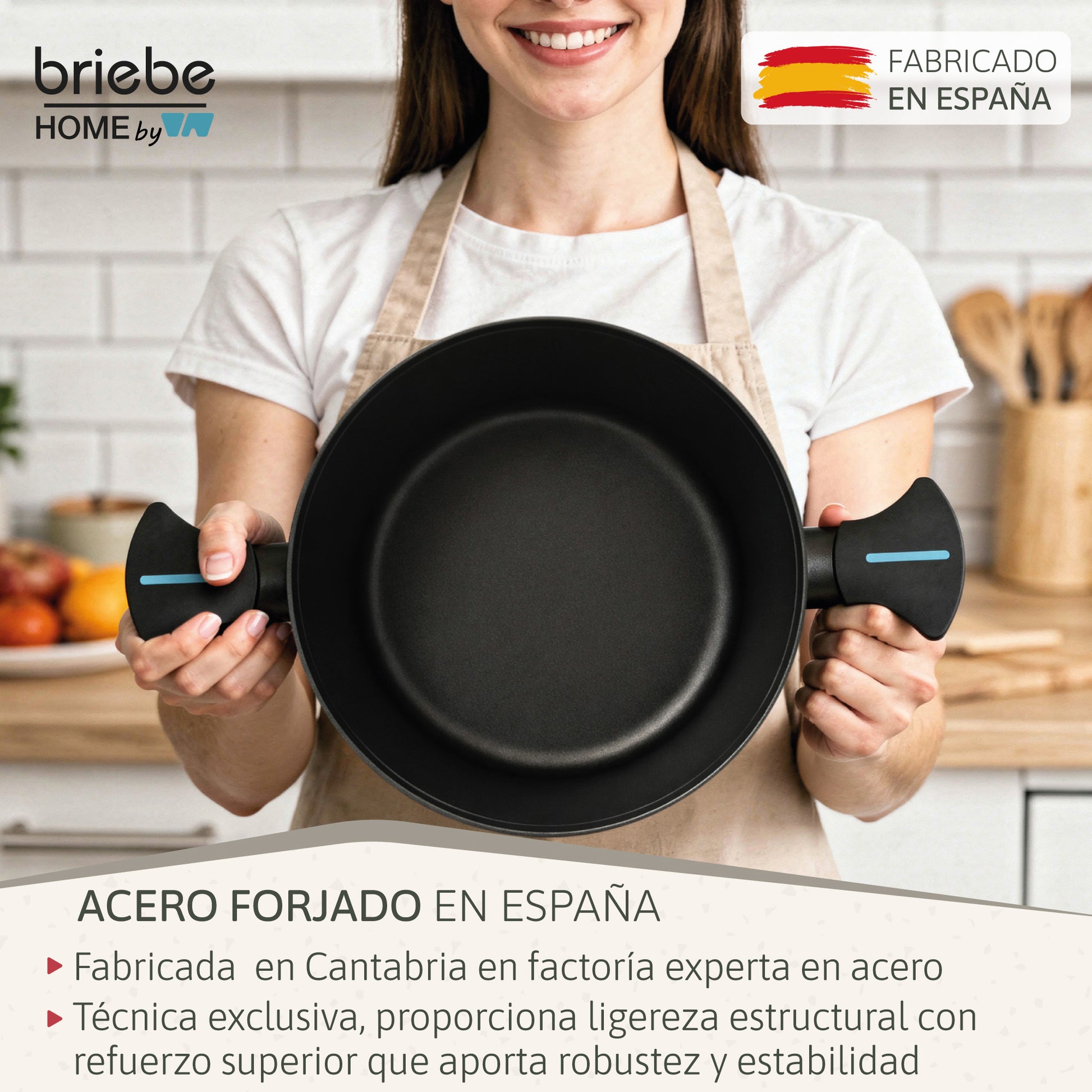 Briebe Batería Cocina Inducción Acero Forjado 9 Piezas Antiadherente Sin Pfoa, Fabricada En España, Mare, Azul_2