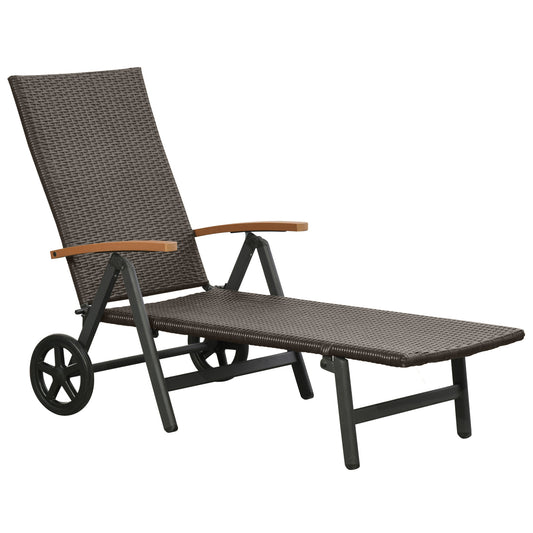 Outsunny Tumbona De Ratán Con Respaldo Reclinable 7 Posiciones Ruedas_0
