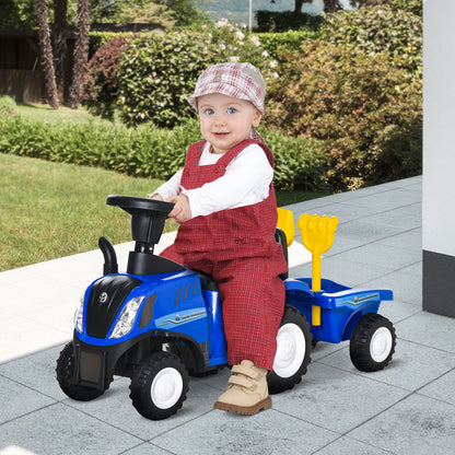 Homcom Tractor Con Remolque Para Niños 12-36 Meses Con Faros Pala Y Rastrillo_1