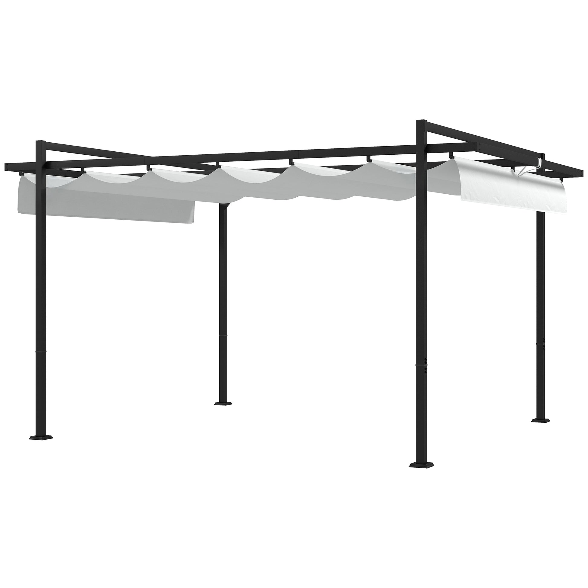 Outsunny Pérgola 3x4 M Con Techo Retráctil De Poliéster Blanco Y Gris Oscuro_0