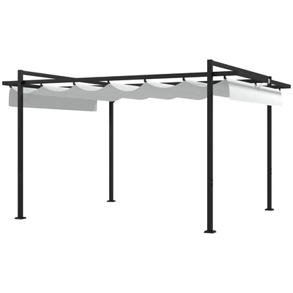 Outsunny Pérgola 3x4 M Con Techo Retráctil De Poliéster Blanco Y Gris Oscuro_0