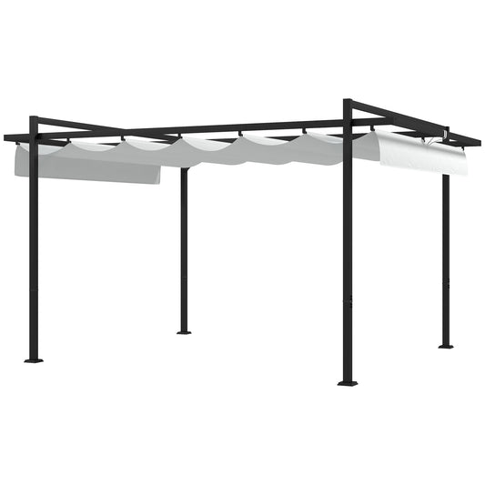 Outsunny Pérgola 3x4 M Con Techo Retráctil De Poliéster Blanco Y Gris Oscuro_0