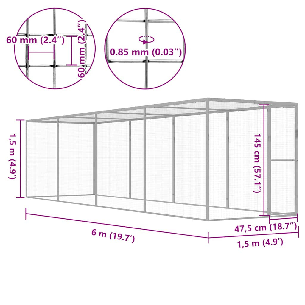 Vidaxl Jaula Para Gatos Acero Galvanizado 6x1,5x1,5 M_2
