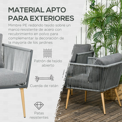 Outsunny Juego De Muebles De Jardín De Ratán Con Sofá Doble 2 Sillones Mesa_5