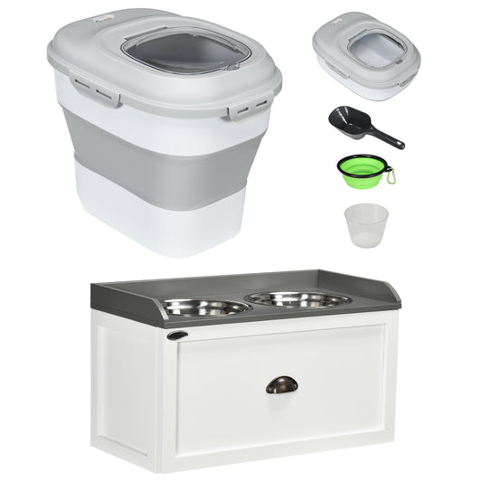 Pawhut Conjunto 1 Comedero Elevado Para Perros Y 1 Contenedor De Comida Blanco_0