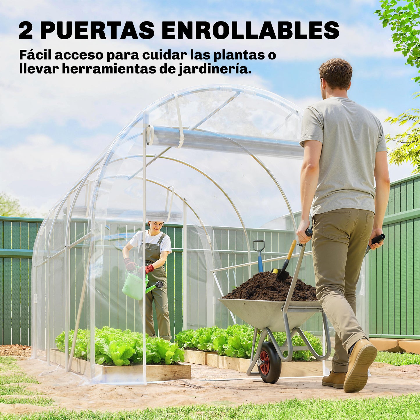 Outsunny Invernadero De Túnel 3x2x2 M Con 2 Puertas Enrollables Transparente_5