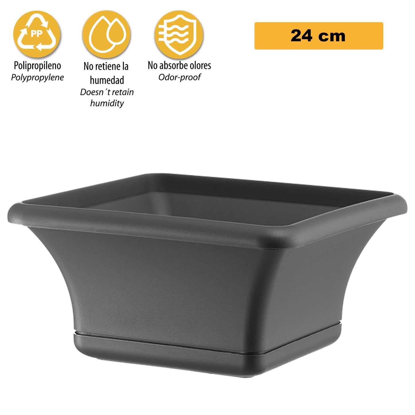 Maceta Cuadrada 24 Cm Con Platillo Antracita_2