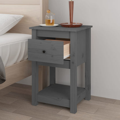 Mesitas De Noche 2 Uds Madera Maciza De Pino Gris 40x35x61,5 Cm_3