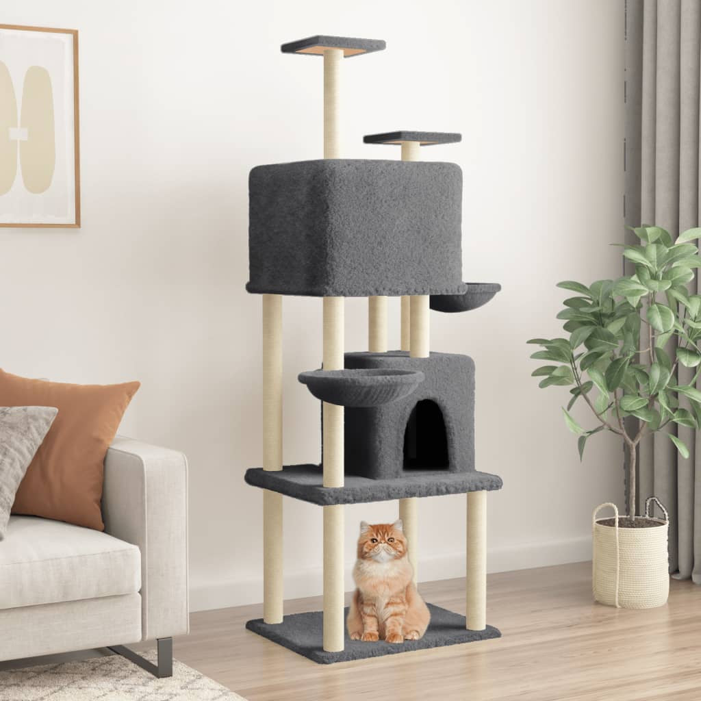 Vidaxl Rascador Para Gatos Con Postes De Sisal Gris Oscuro 180 Cm_1