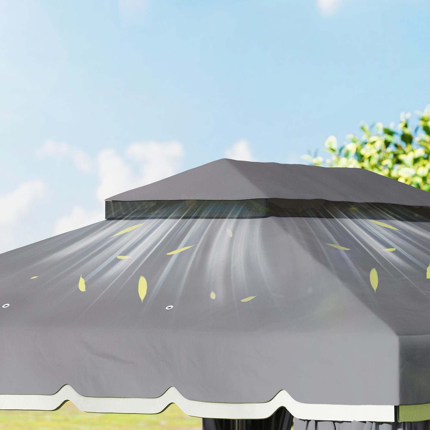 Outsunny Cenador De Jardín 4x3 M Con Doble Techo 4 Cortinas Y Mosquitera Gris_3