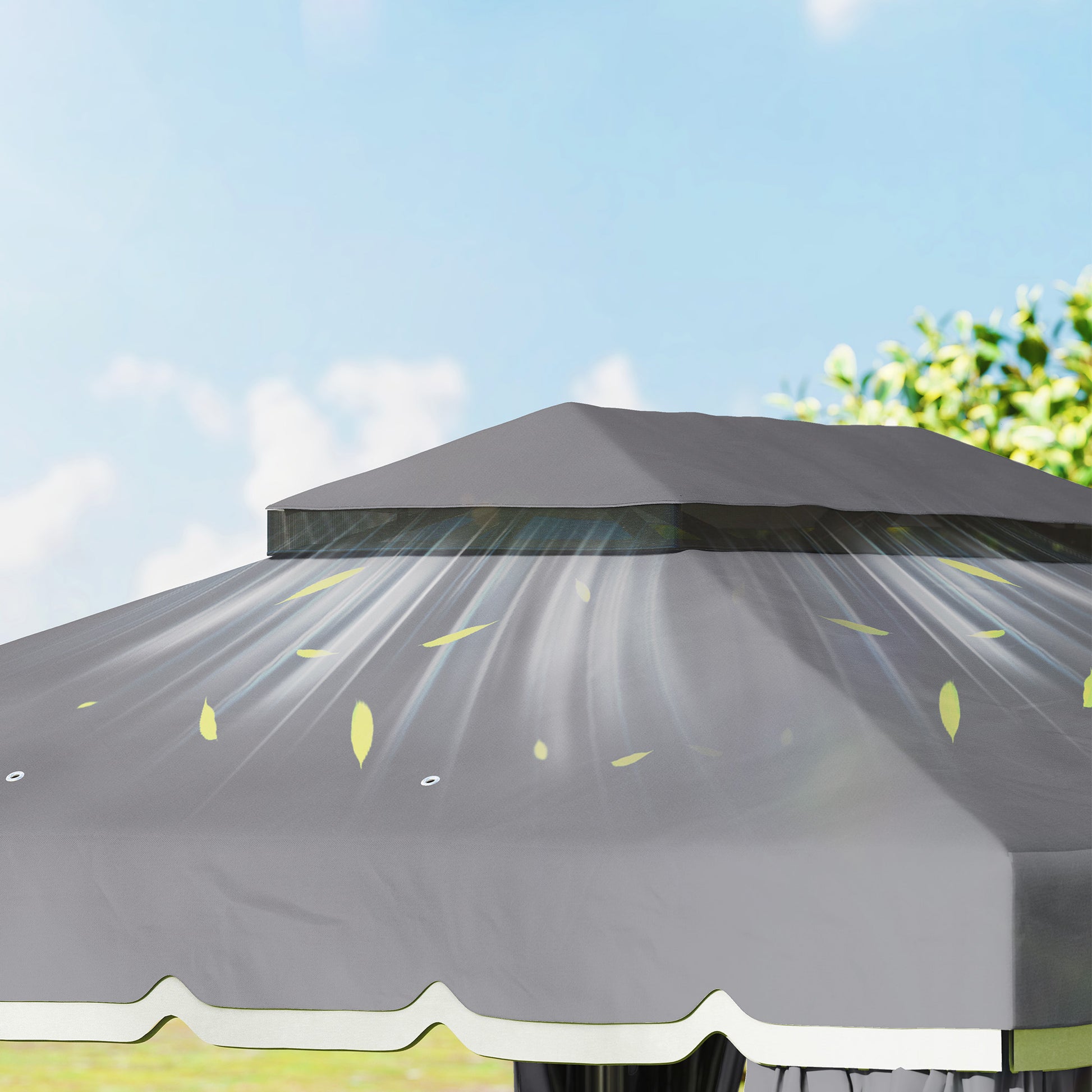 Outsunny Cenador De Jardín 4x3 M Con Doble Techo 4 Cortinas Y Mosquitera Gris_3