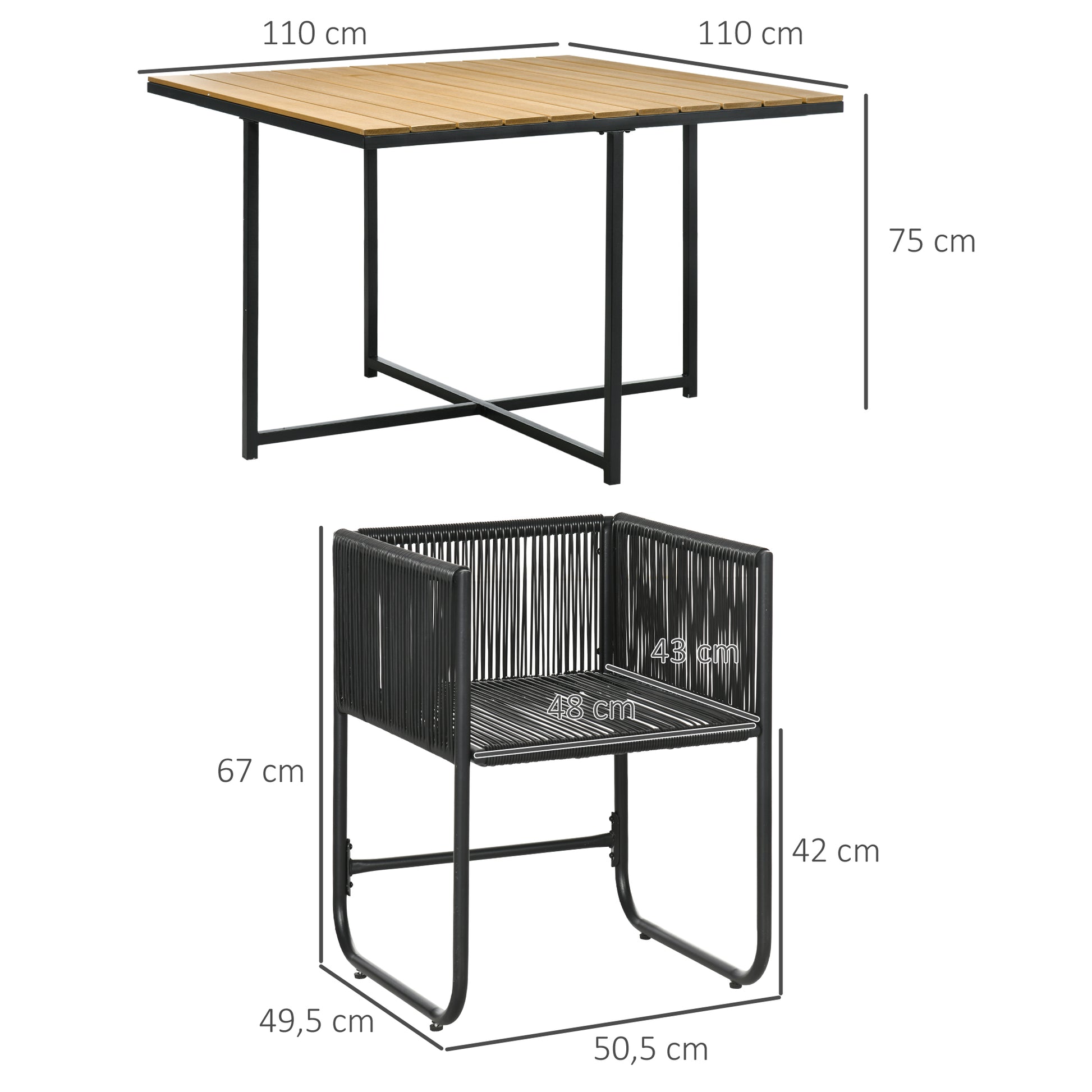 Outsunny Conjunto De Jardín Exterior De Ratán Sintético Con Mesa Cuadrada Sillas_2