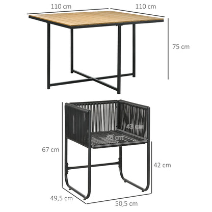 Outsunny Conjunto De Jardín Exterior De Ratán Sintético Con Mesa Cuadrada Sillas_2