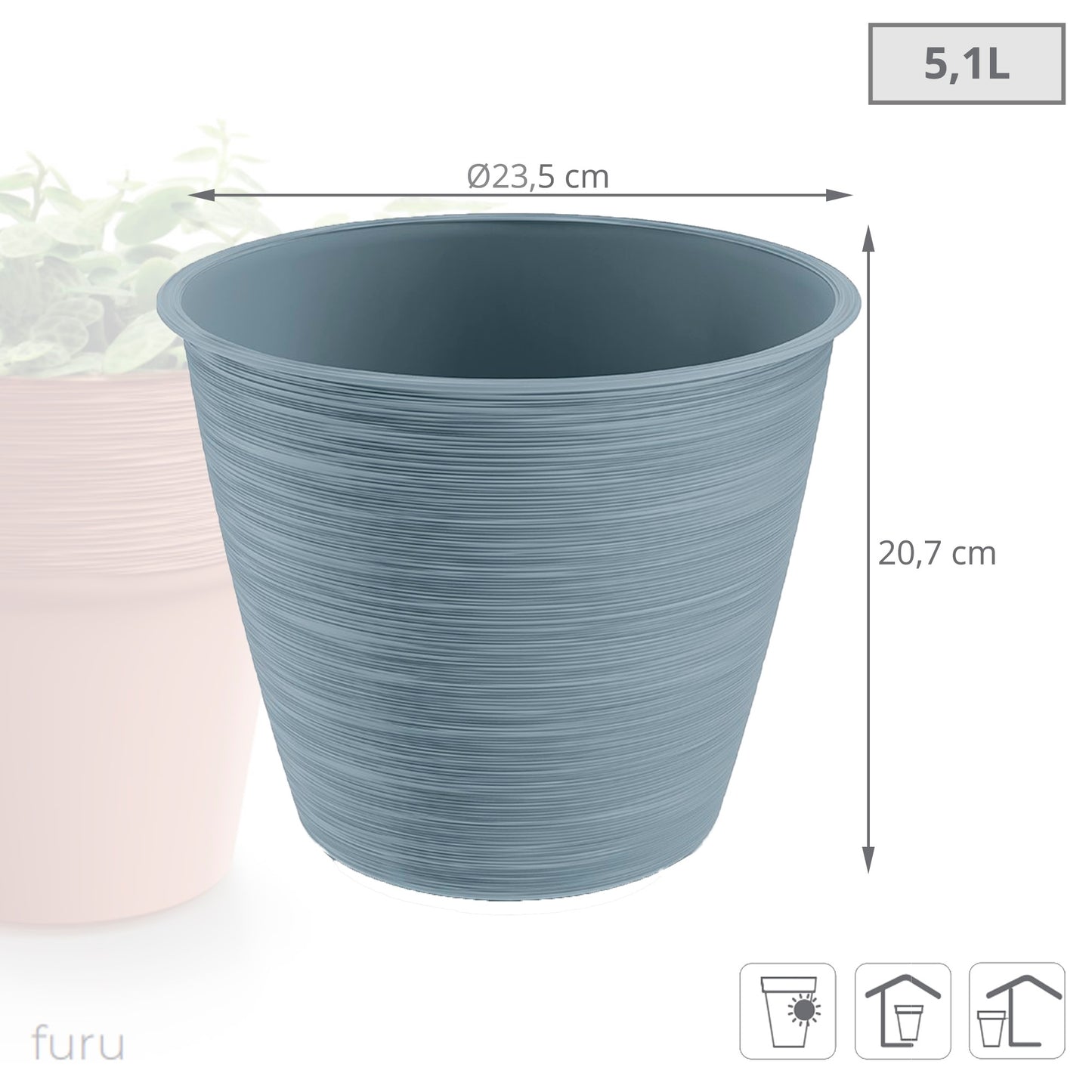 Maceta Furu 5,1l., Dimensiones (mm) 235x235x207, Color Gris Claro_2