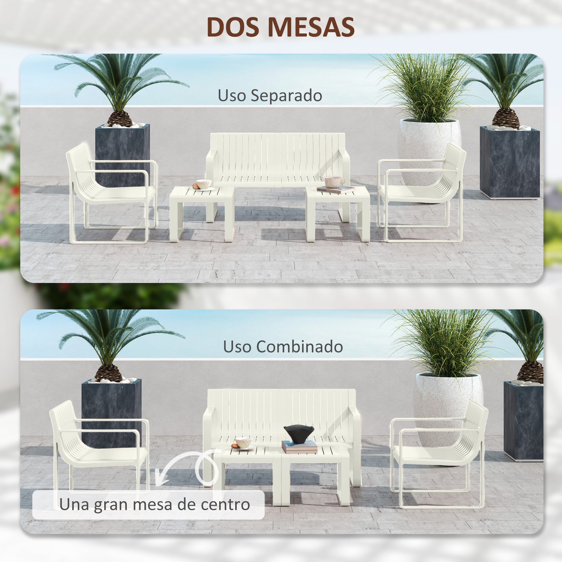 Outsunny Conjunto De Jardín Exterior Con 2 Sillones 1 Sofá De 2 Plazas Y 2 Mesas_5