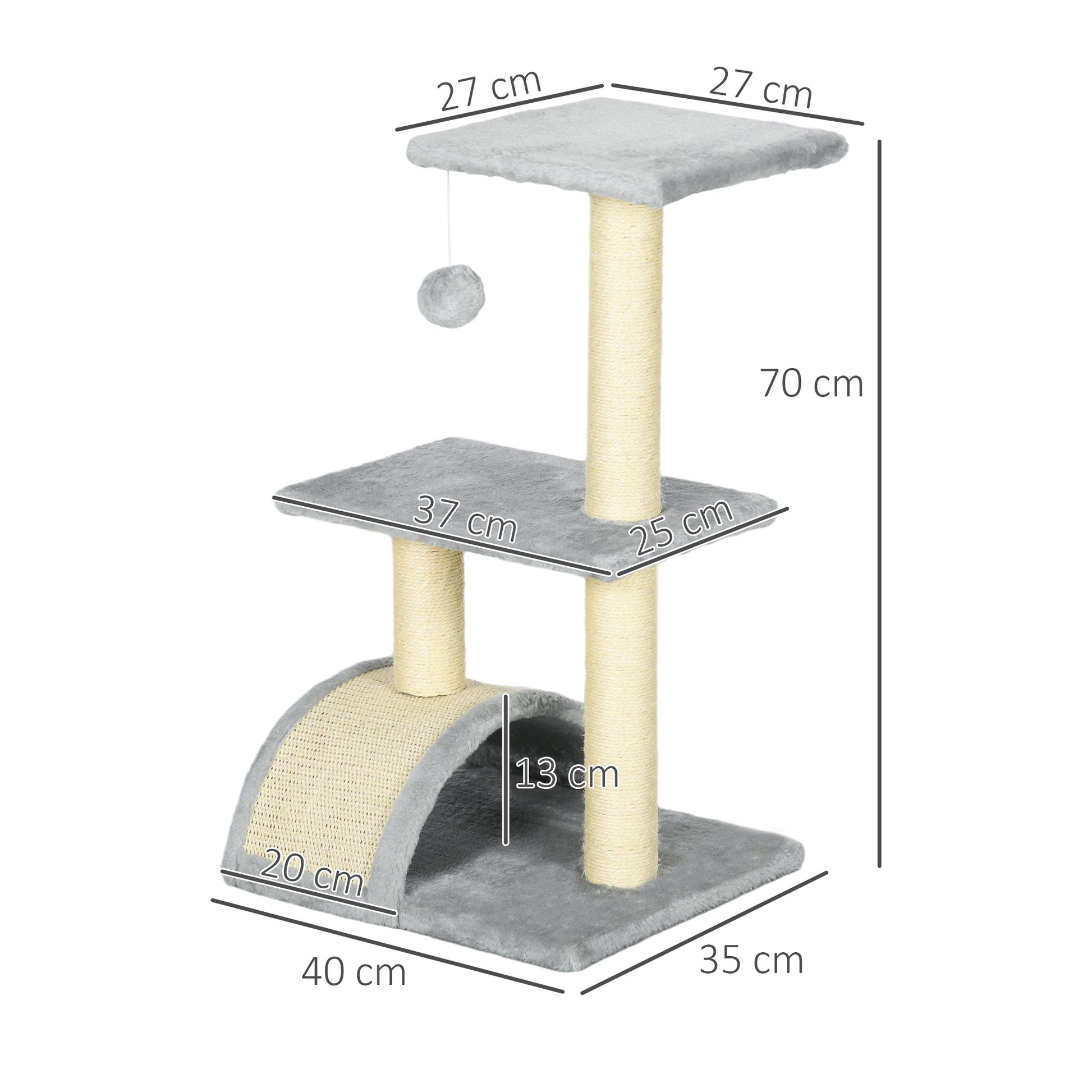 Pawhut Árbol Rascador Para Gatos Mediano De 3 Niveles 40x35x72 Cm Gris Claro_2