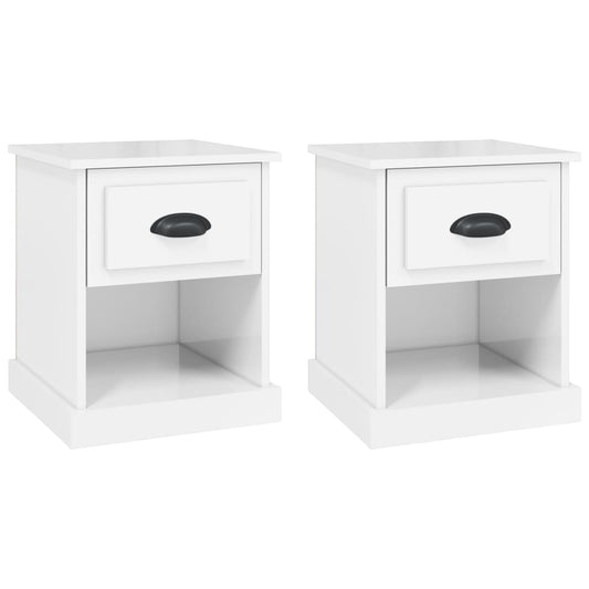 Mesitas De Noche 2 Uds Madera Blanco Brillante 39x39x47,5 Cm_0