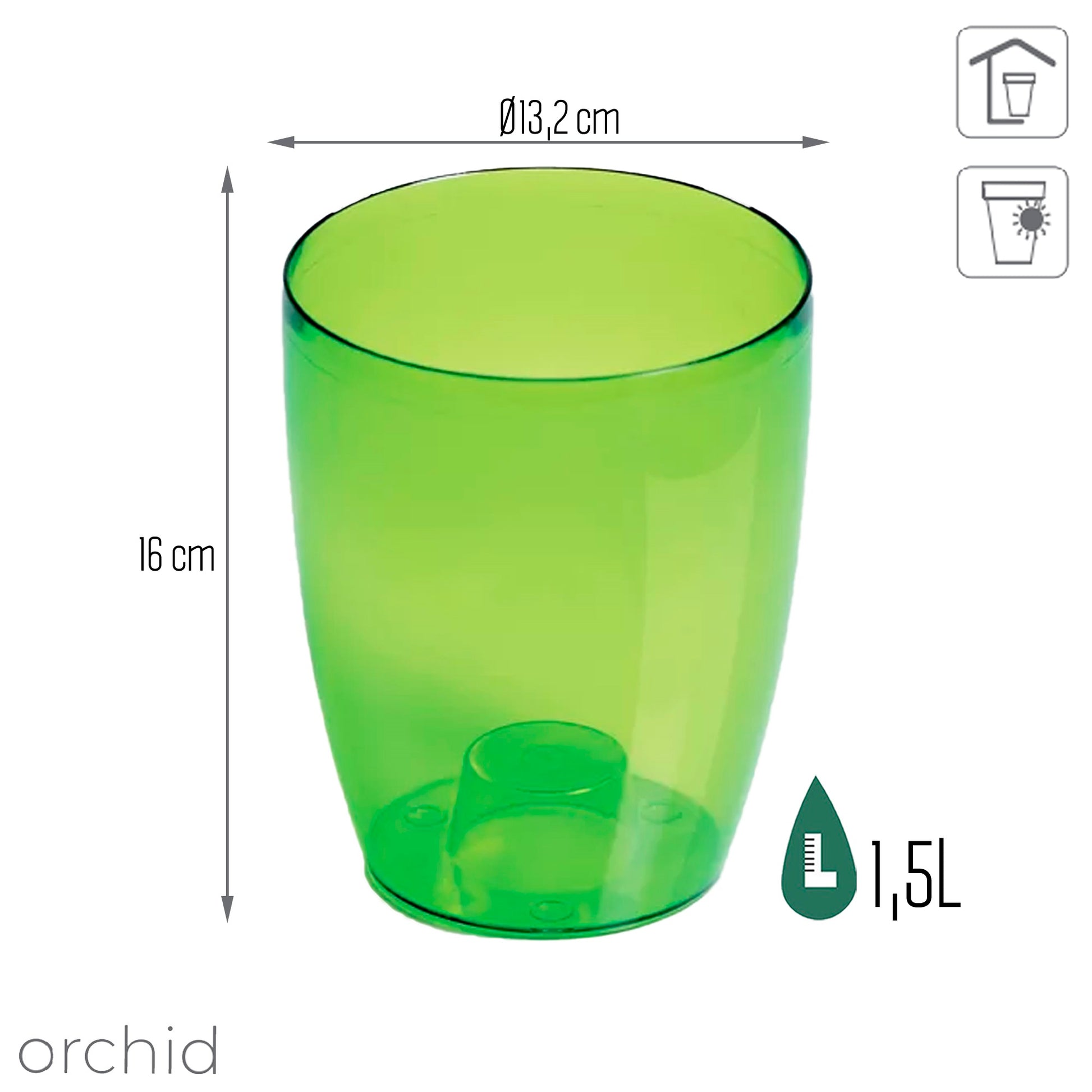 Maceta Coubi Orchid 1,5l., Dimensiones (mm) 132x132x160, Color Verde Transparente_2
