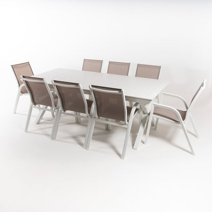 Conjunto Jardin, Mesa Extensible 215/295 Y 8 Sillones Apilables, Aluminio Blanco, Textilene Taupé , 8 Plazas_2