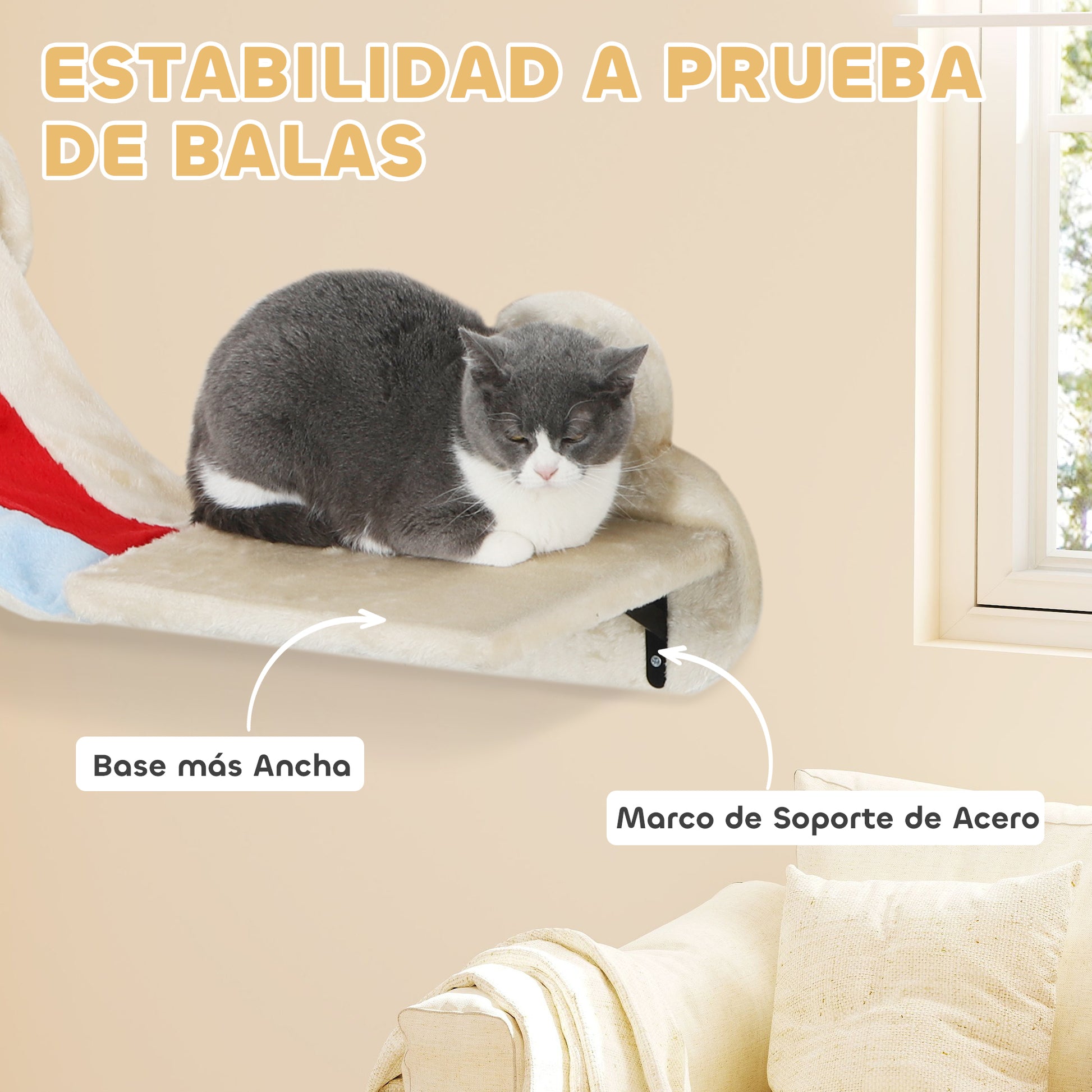 Pawhut Juego De Pared De Escalada Para Gatos 6 Piezas Con Hamacas Plataformas_5