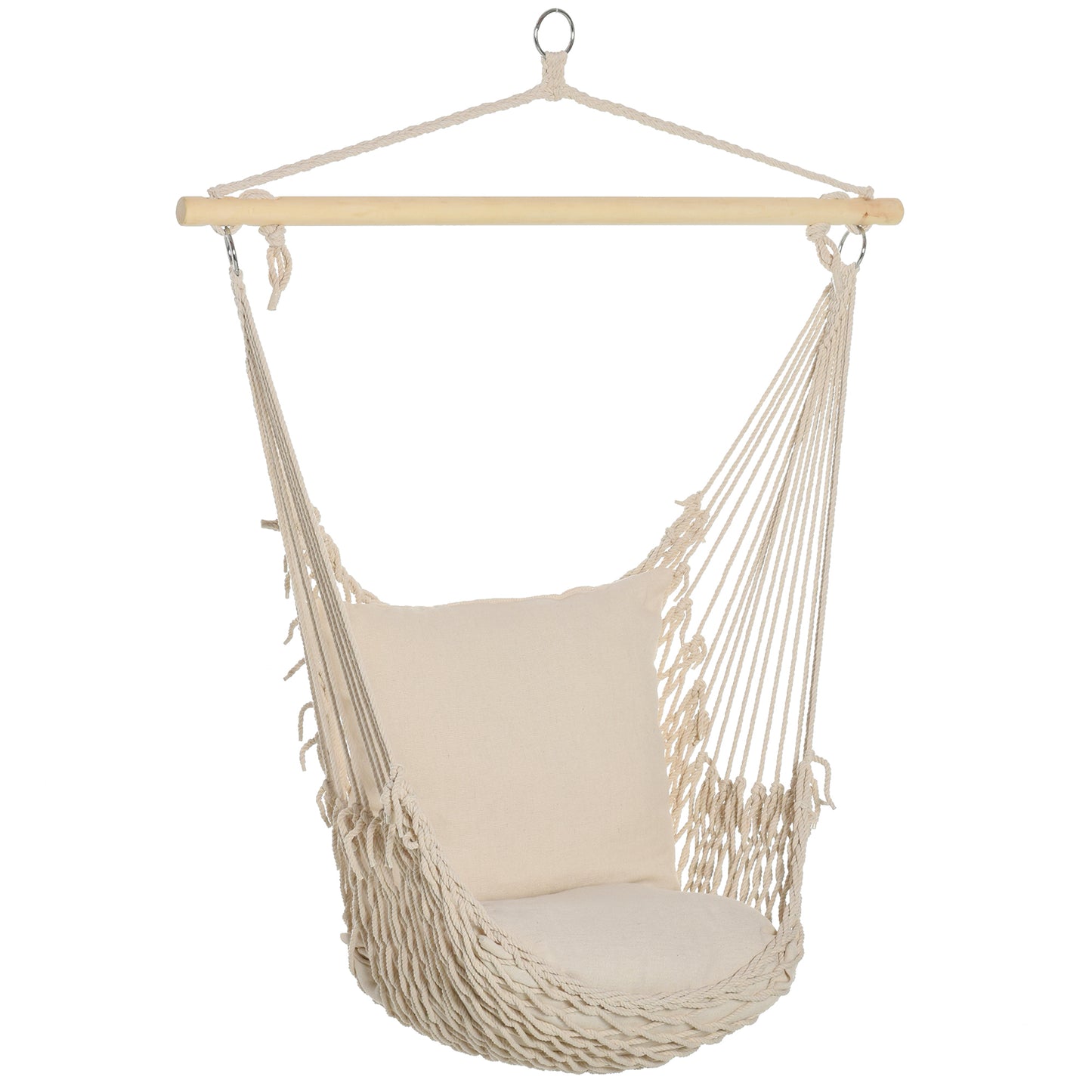 Outsunny Silla Colgante Con 2 Cojines Barra De Madera Carga 120 Kg Crema_0