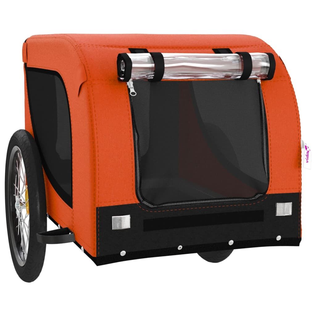 Vidaxl Remolque De Bicicleta Mascotas Hierro Tela Oxford Naranja Negro_3