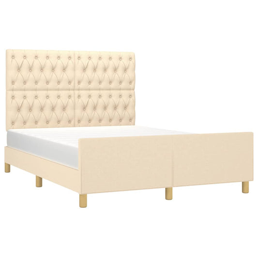 Estructura De Cama Con Cabecero De Tela Color Crema 140x190 Cm / Vetonek_0