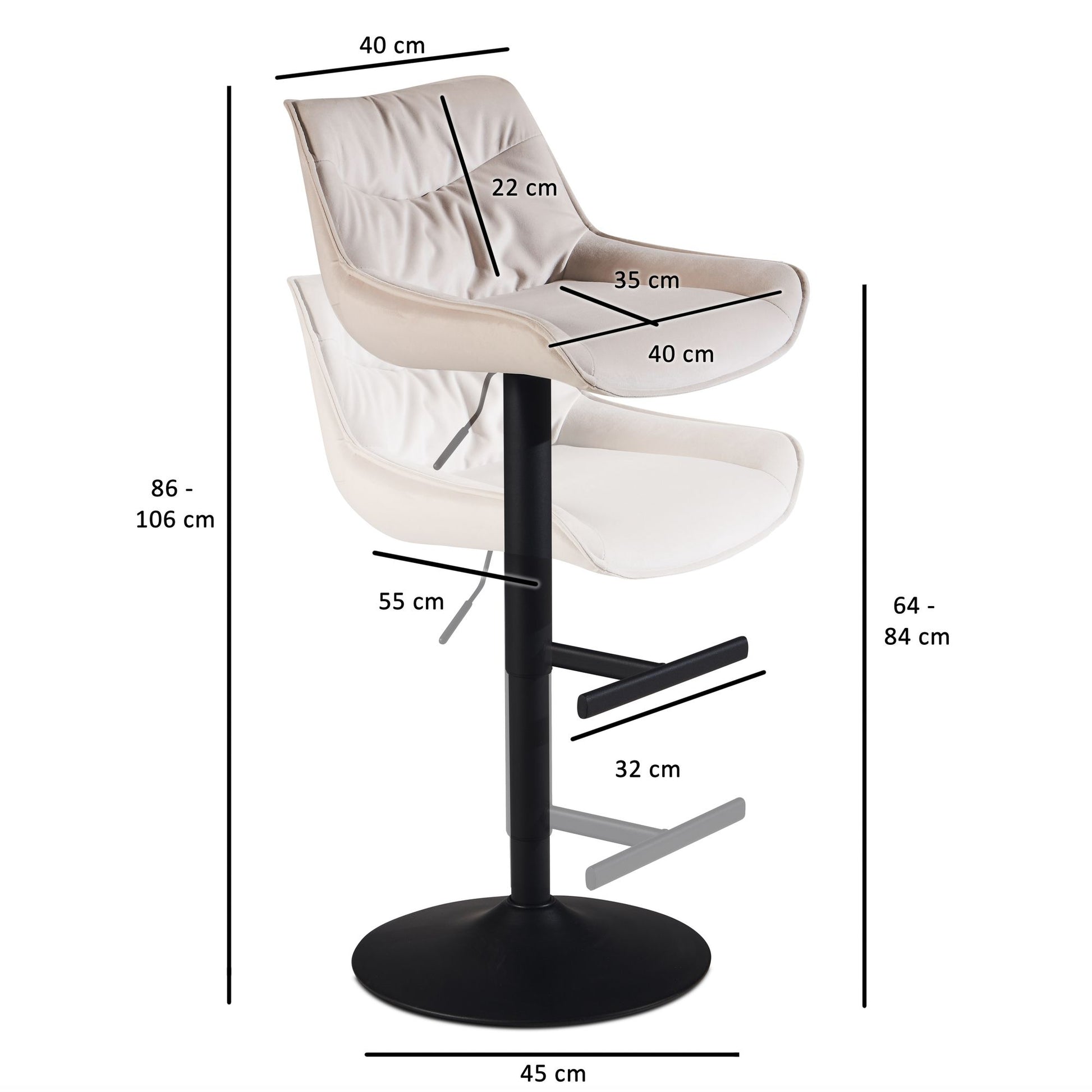Taburete De Bar Terciopelo Beige Con Respaldo 86 - 106 Cm_3