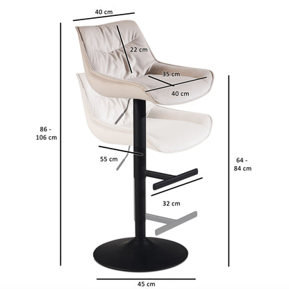 Taburete De Bar Terciopelo Beige Con Respaldo 86 - 106 Cm_3