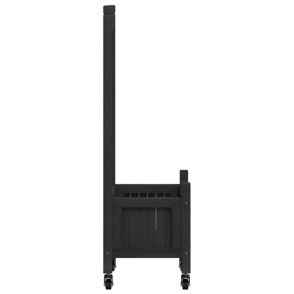 Jardinera Con Enrejado Y Ruedas Madera Maciza De Abeto Negro_4