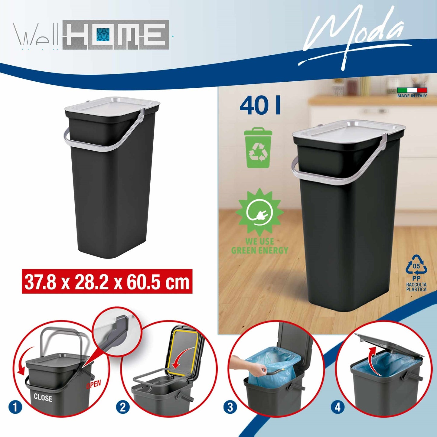 Set De 2 Papeleras moda 40l Con Asa Blanco Y Negro_1