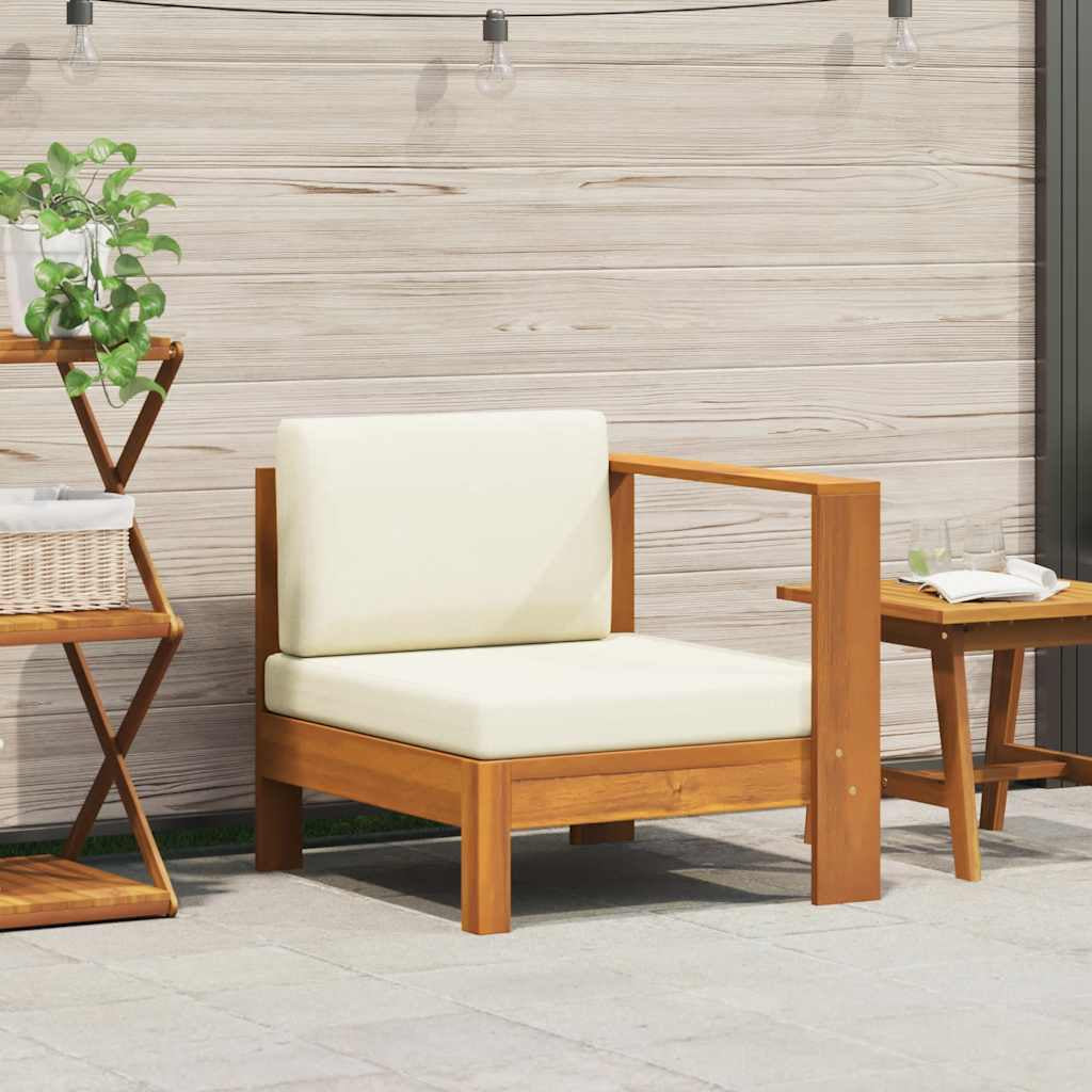 Vidaxl Sofá Central Con 1 Reposabrazos Madera De Acacia Blanca Crema_1
