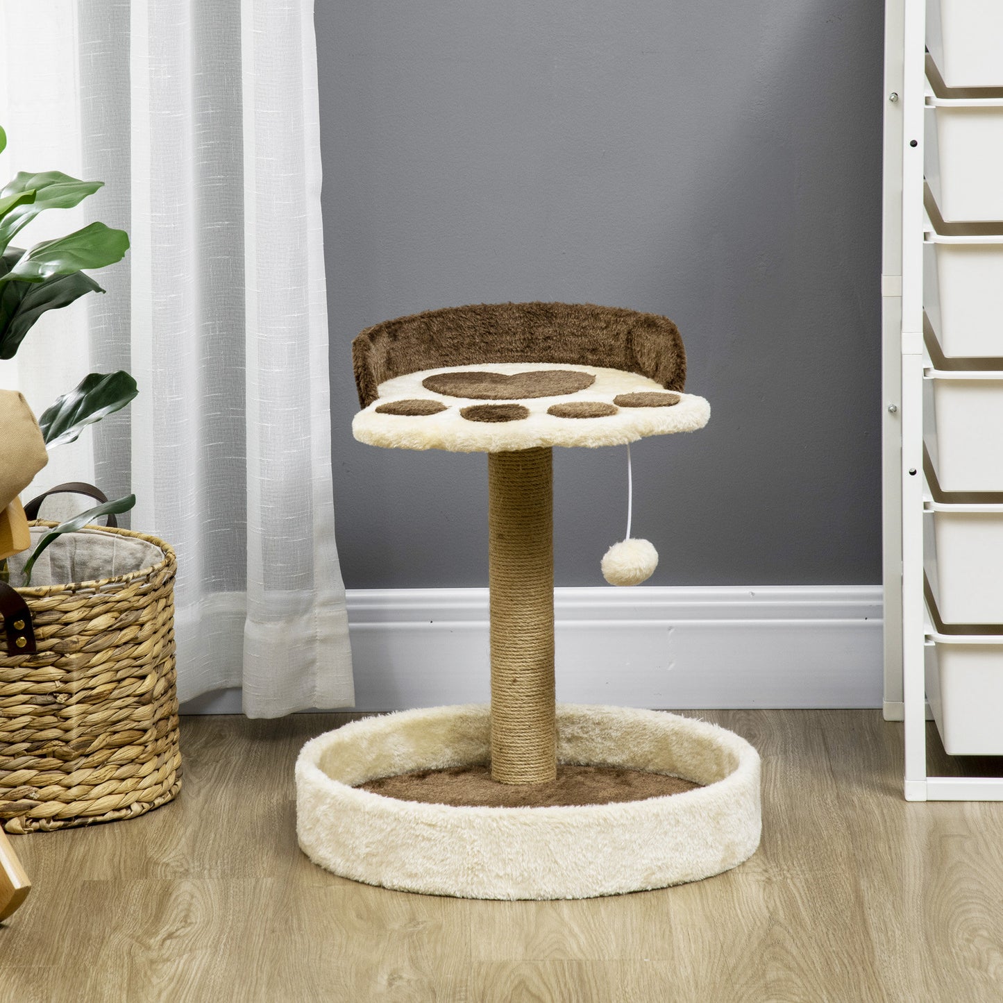 Pawhut Árbol Rascador Para Gatos Altura 44 Cm Con 2 Camas Poste De Yute Marrón_4